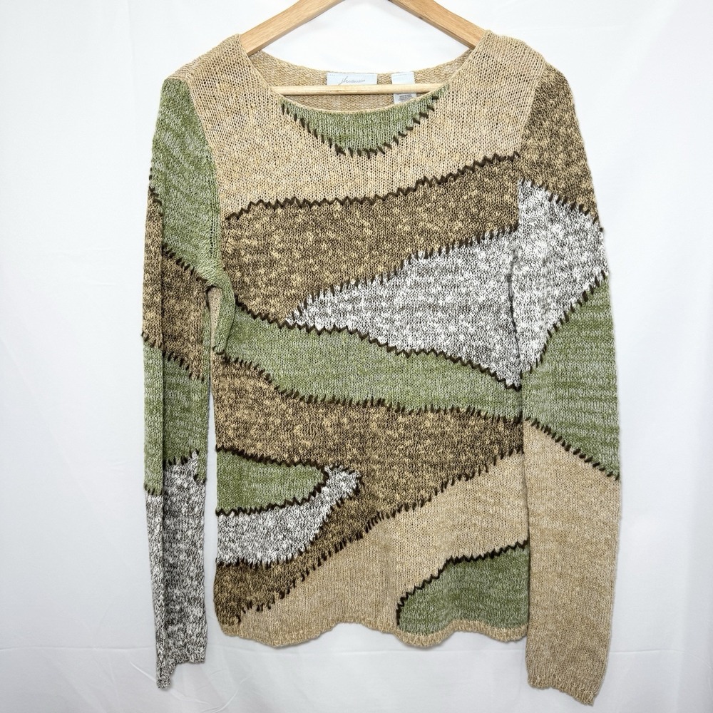 Jh Collectibles Boho Earthy Intarsia Open Knit Sweater L Coastal Basics Textured - Picture 2 of 11